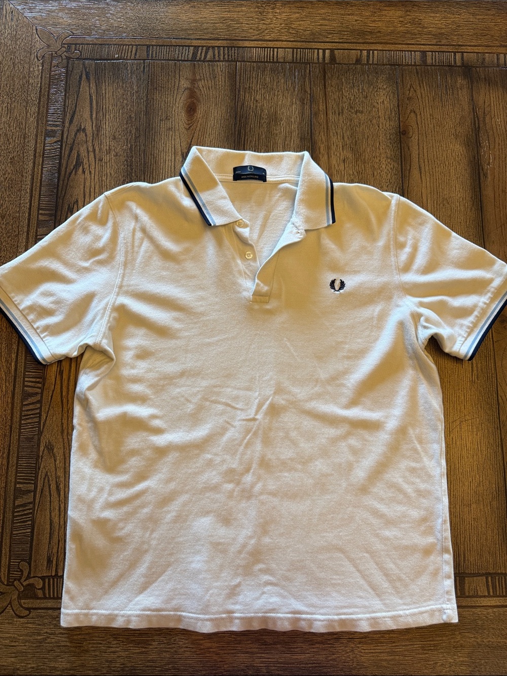 Fred Perry White Polo with Navy and Blue Twin-Tip